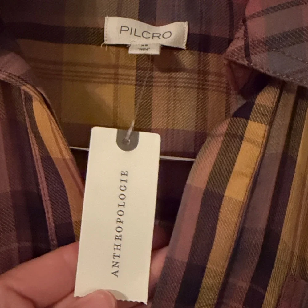 plaid dress Long-Sleeve Tiered High-Low Dress Pilcro/ Anthropologie Sz Xs NWT - Picture 5 of 7